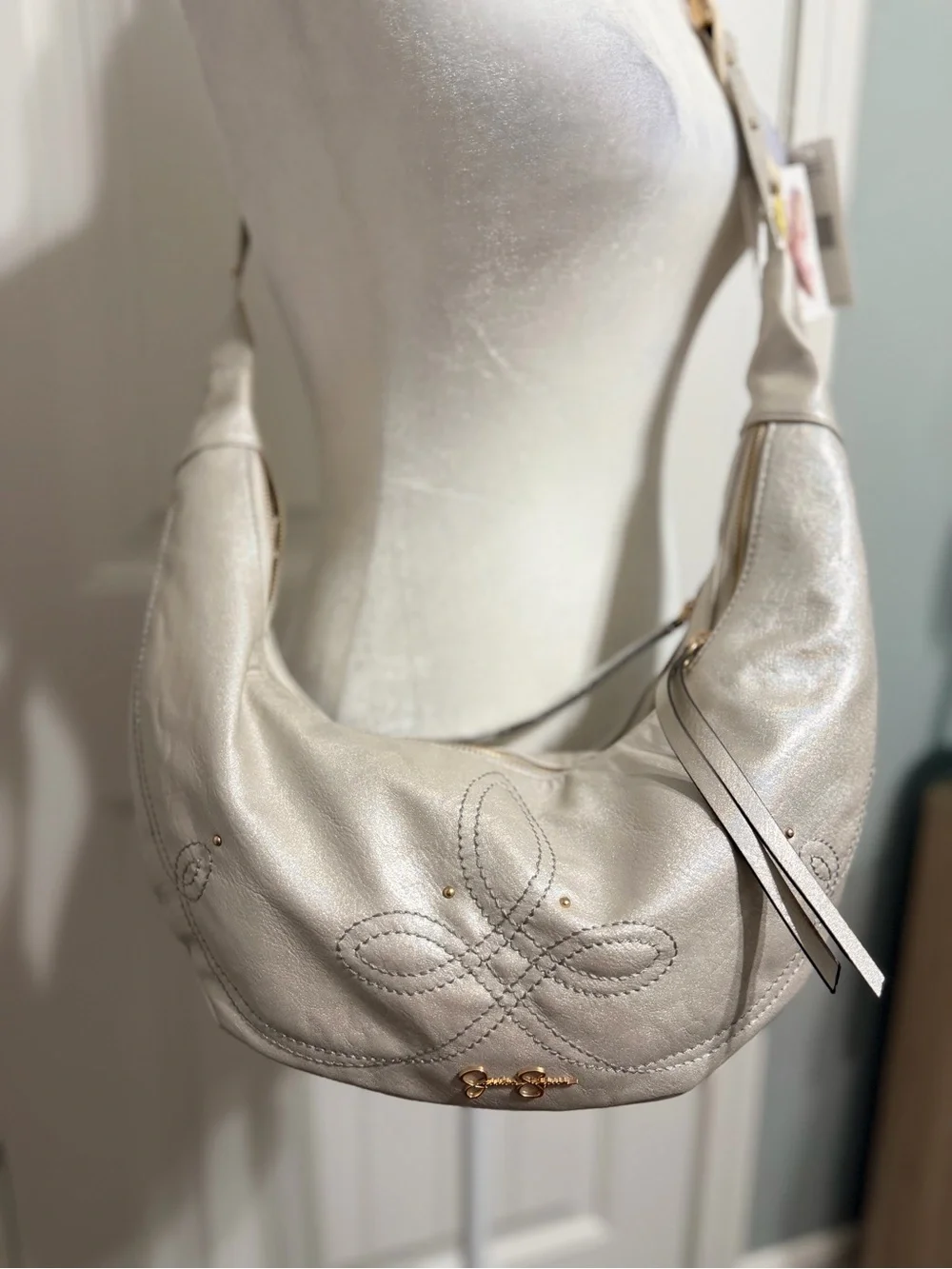 Jessica Simpson Metallic Cream Hobo Shoulder Bag